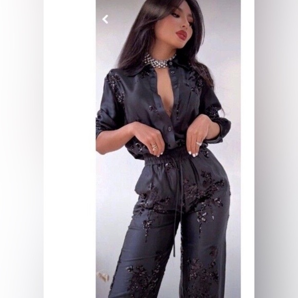 NWT Black Floral Embellished Pants - Picture 6 of 17